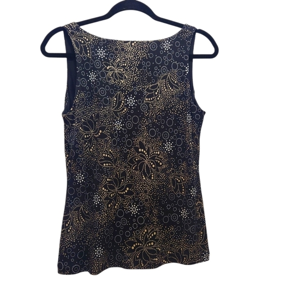 Talbots 100% Pure Silk Tank Black Gold Dotted Design Size 8 Career Date Night - Picture 4 of 5